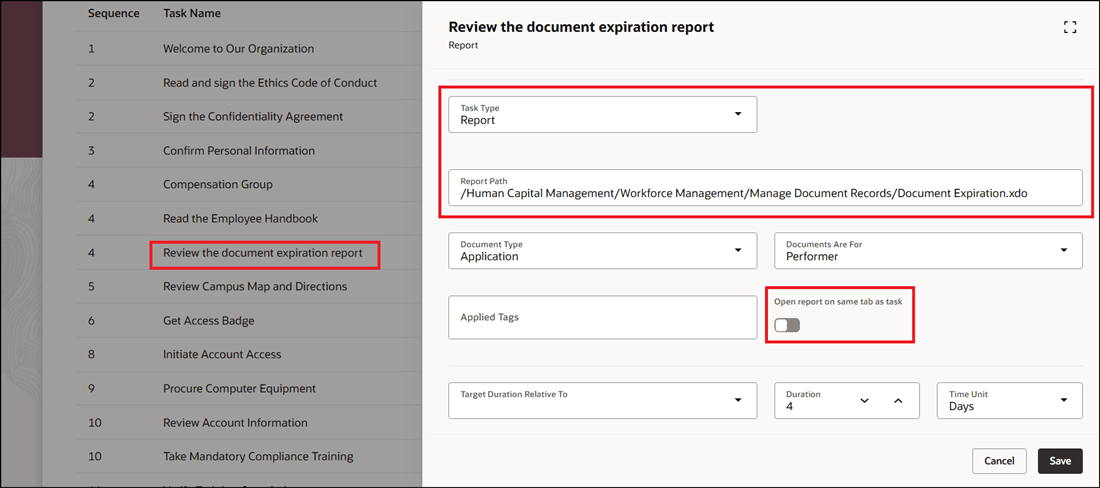 Configure Report Task to Open Report in New Tab