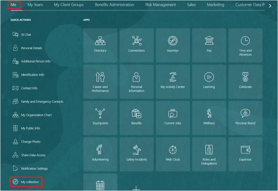 My Collection Quick Action Under the Me Tab