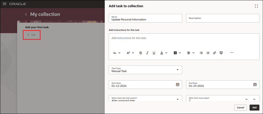 Add Task to My Collection