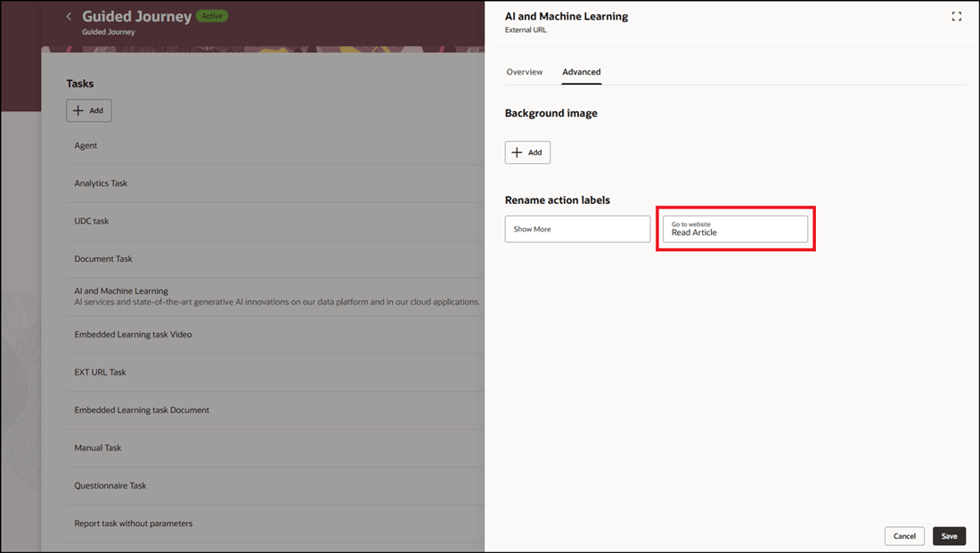 Rename Action Label for Guided Journey Task