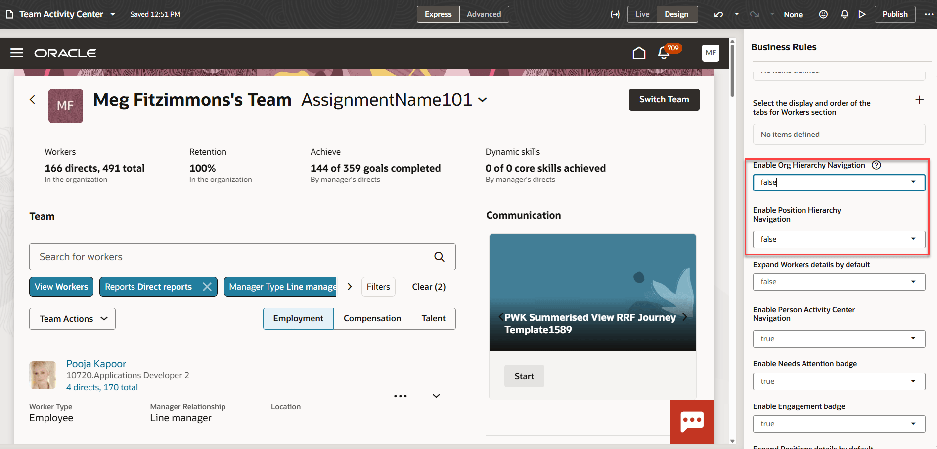 Page properties to hide buttons in Team Activity Center