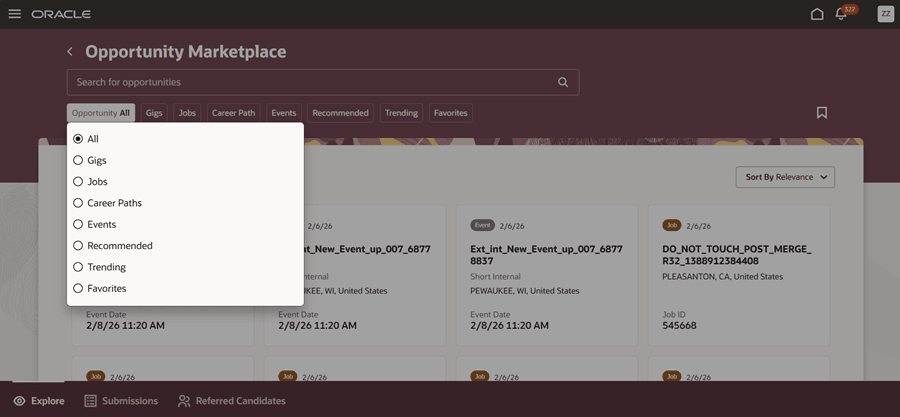 Career Paths Facet in the Opportunity Filter