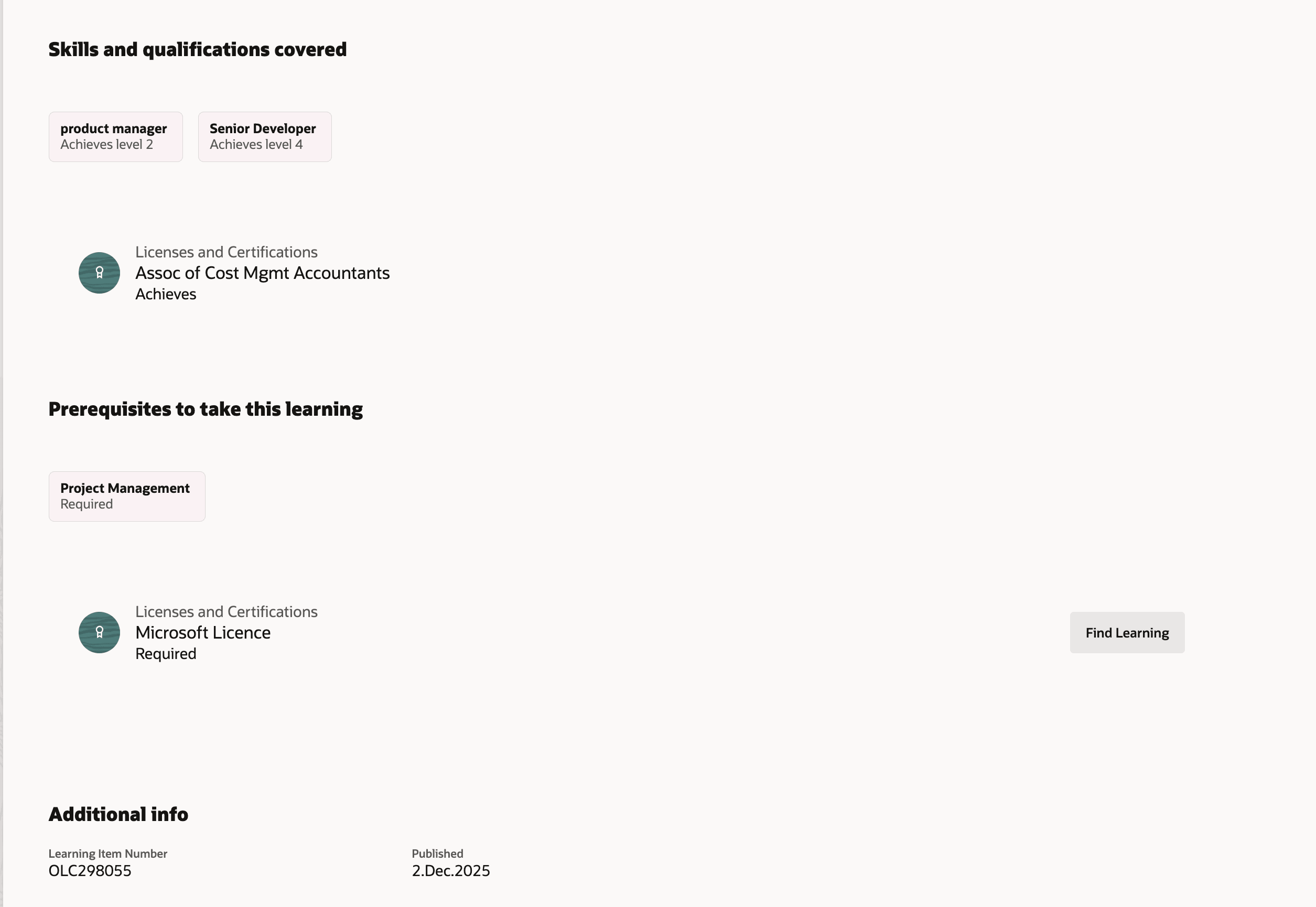 Skills and Prerequisites Sections on an Event Self-Service Catalog Details Page