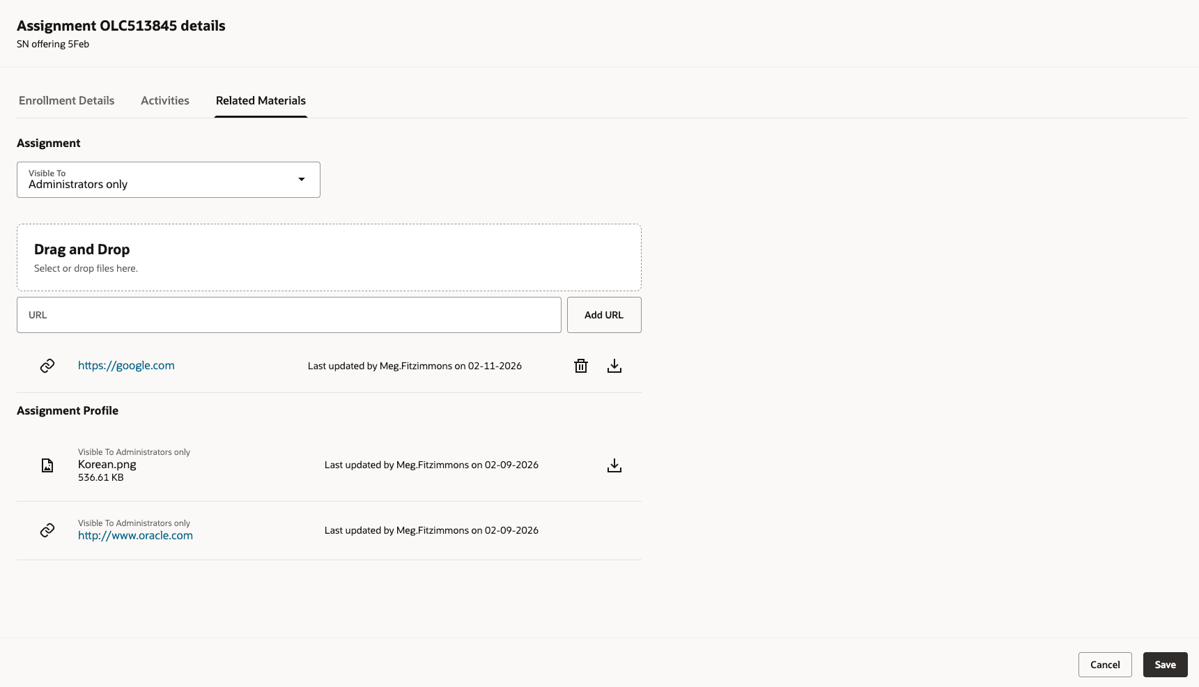 Enrollment Form Related Materials Tab