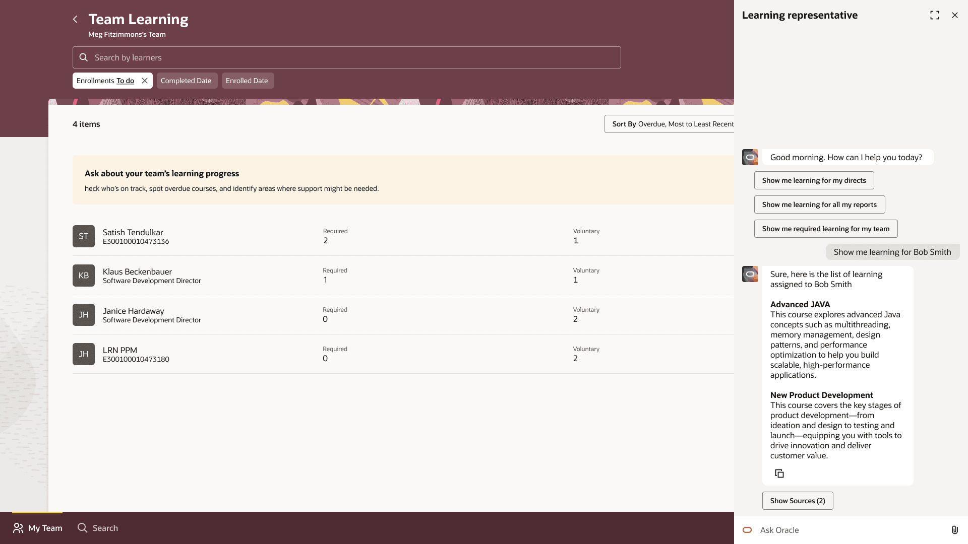 Interacting with the My Teams Learning Assistant agent