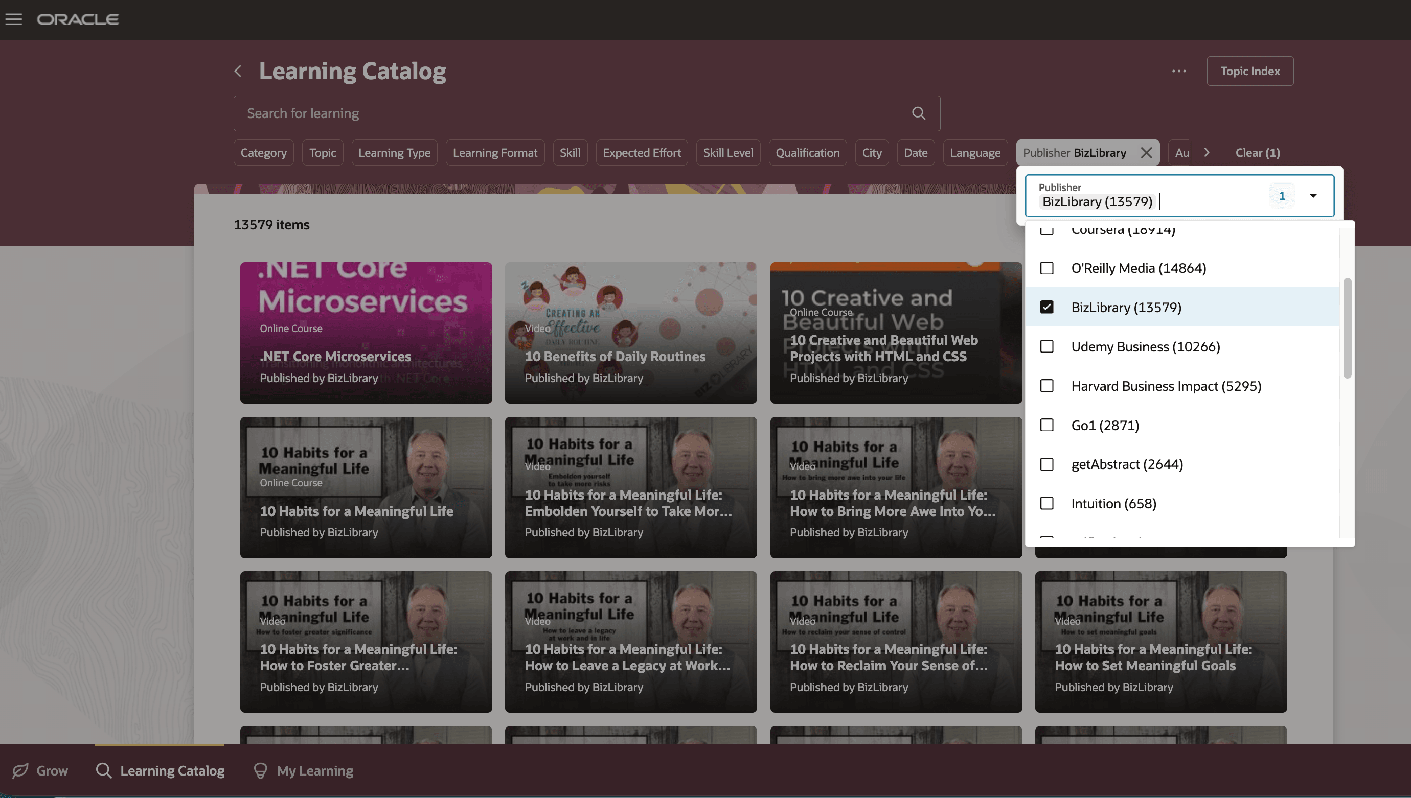 Searching the Learning Catalog by Publisher