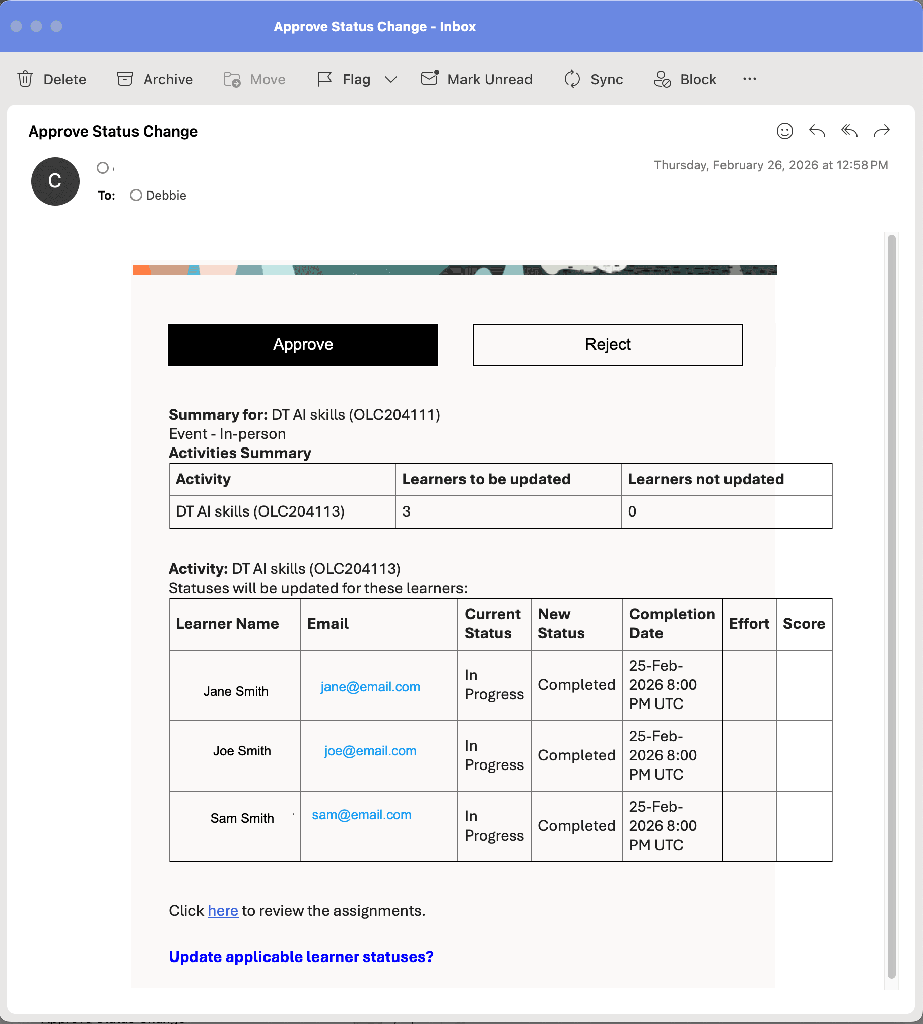 Example Email Response for Approval Confirmation