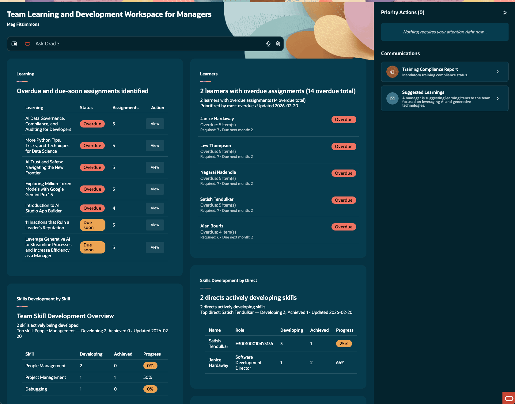 Team Learning and Development Workspace for Managers Home Page