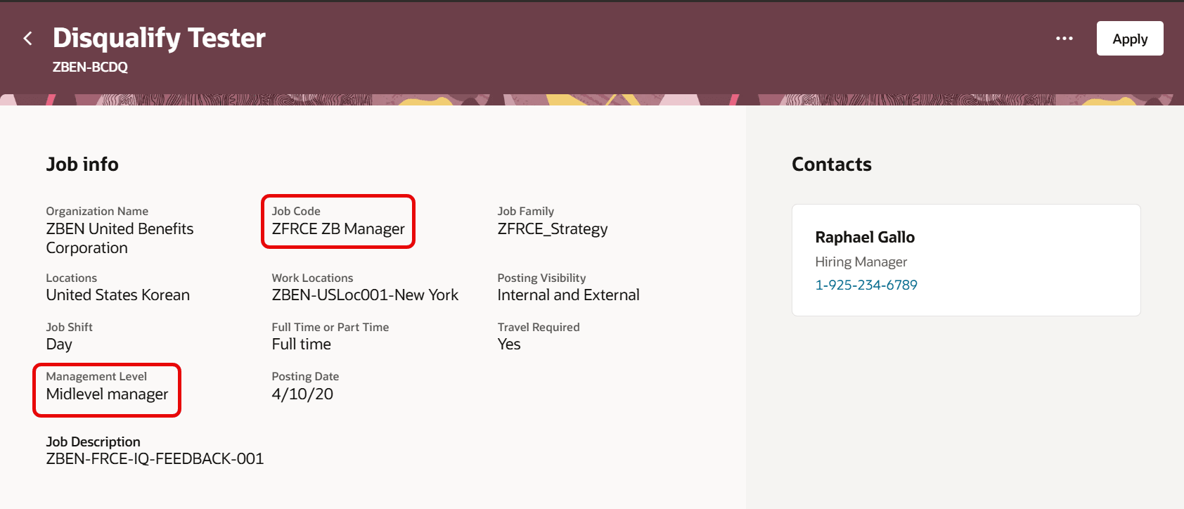 Job Code and Management Level Fields Visible