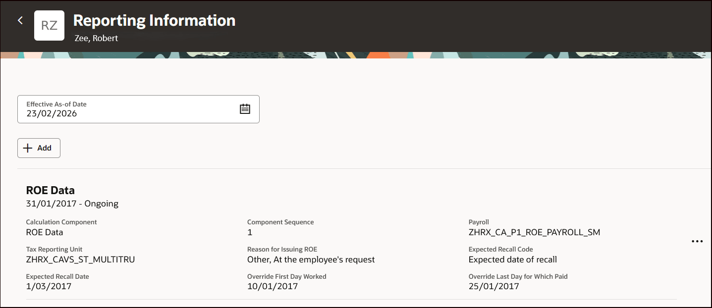 ROE Data Calculation Component