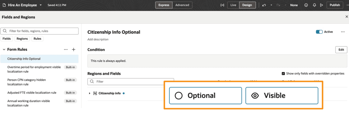 Sections marked optional and visible are displayed in the steps