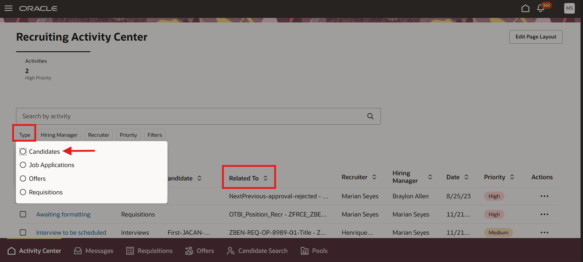 Recruiting Activity Center
