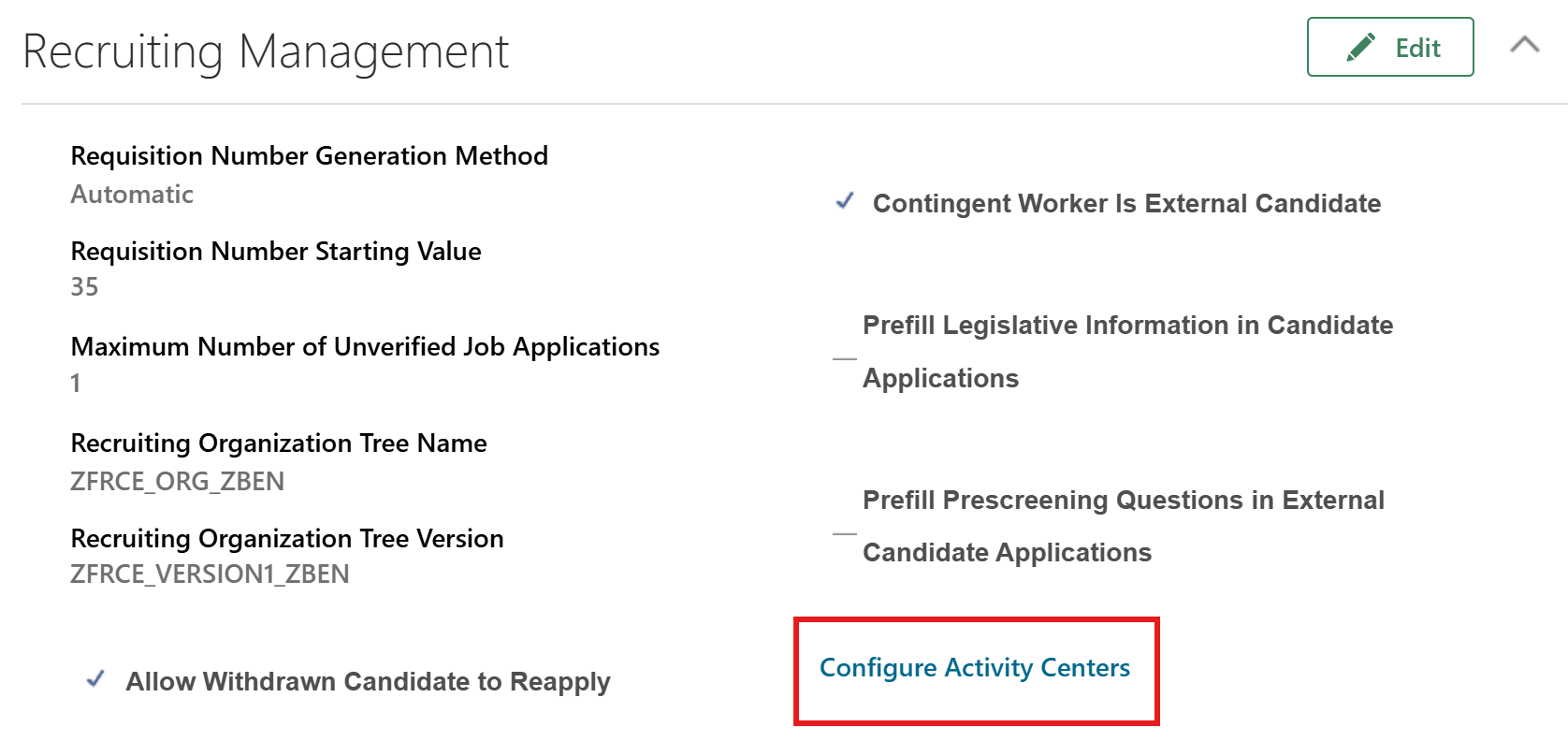 Configure Activity Centers