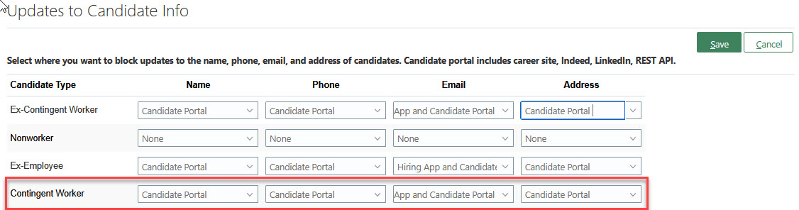 Example of Configuring the Updates to Candidate Info Setting