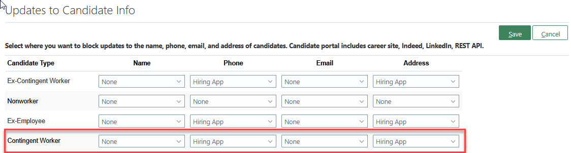 Example of Configuring the Updates to Candidate Info Setting