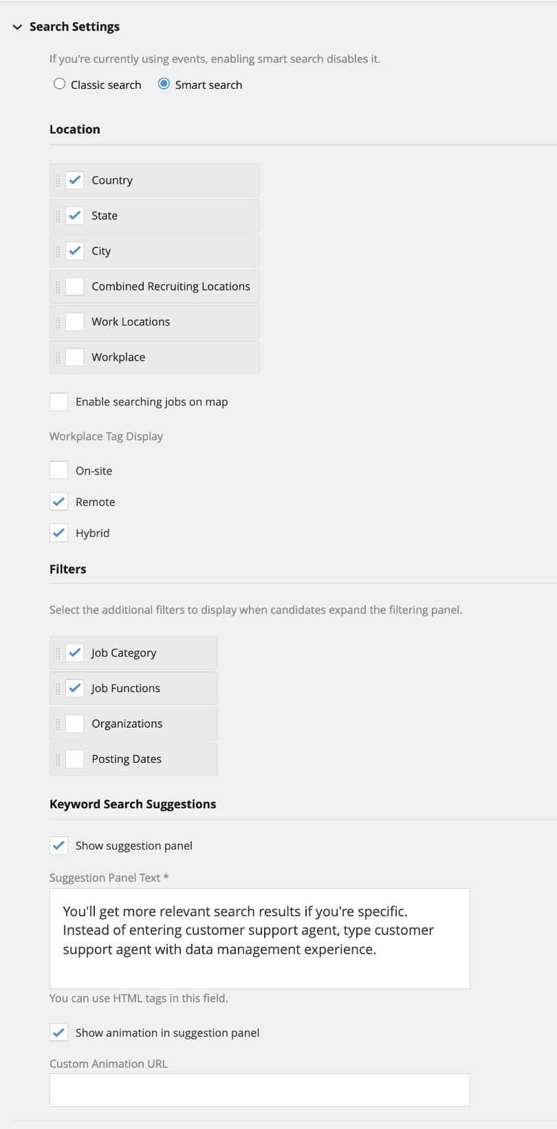 Consolidated Search Settings