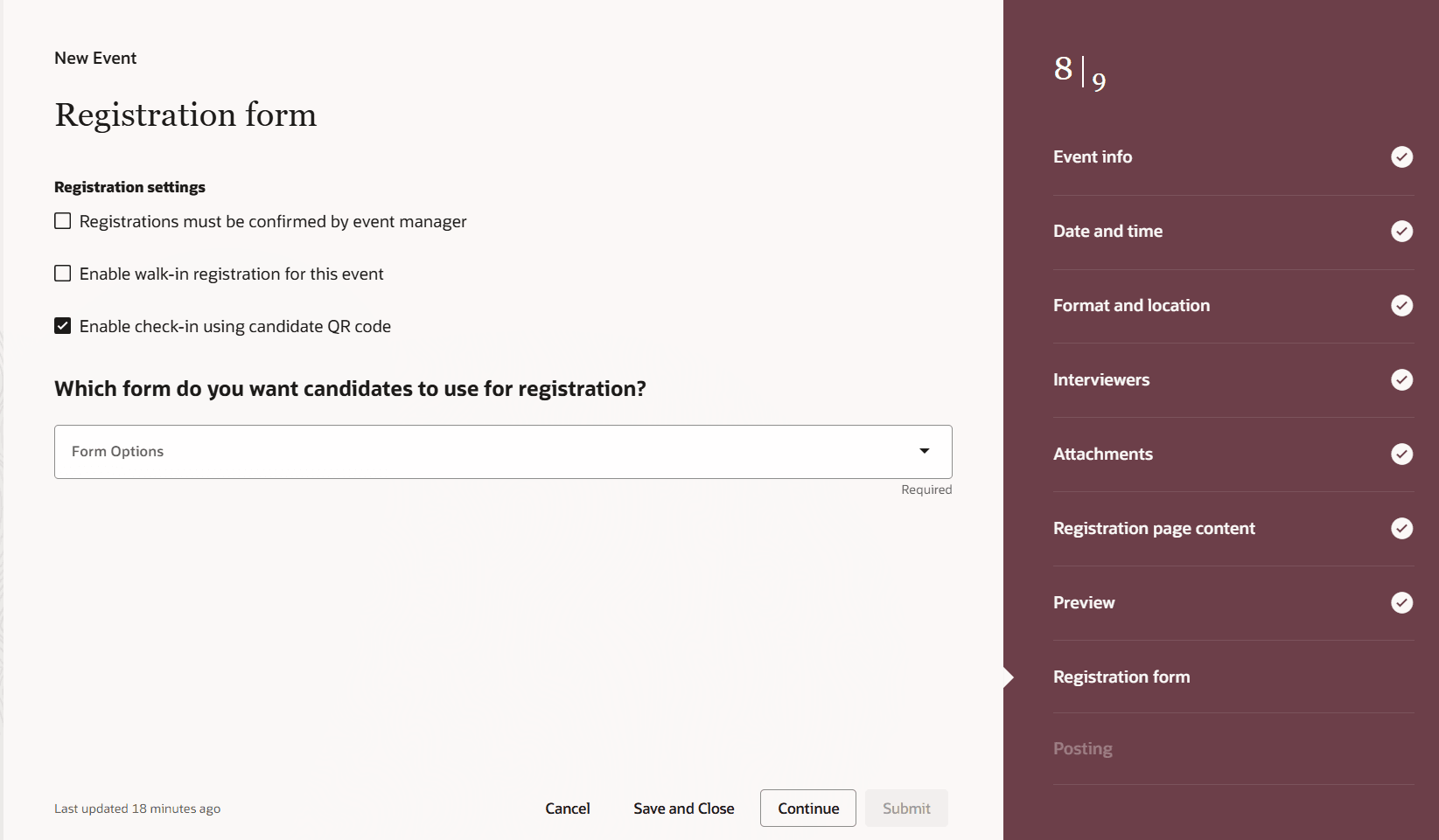 New check box to enable QR code check-in at events