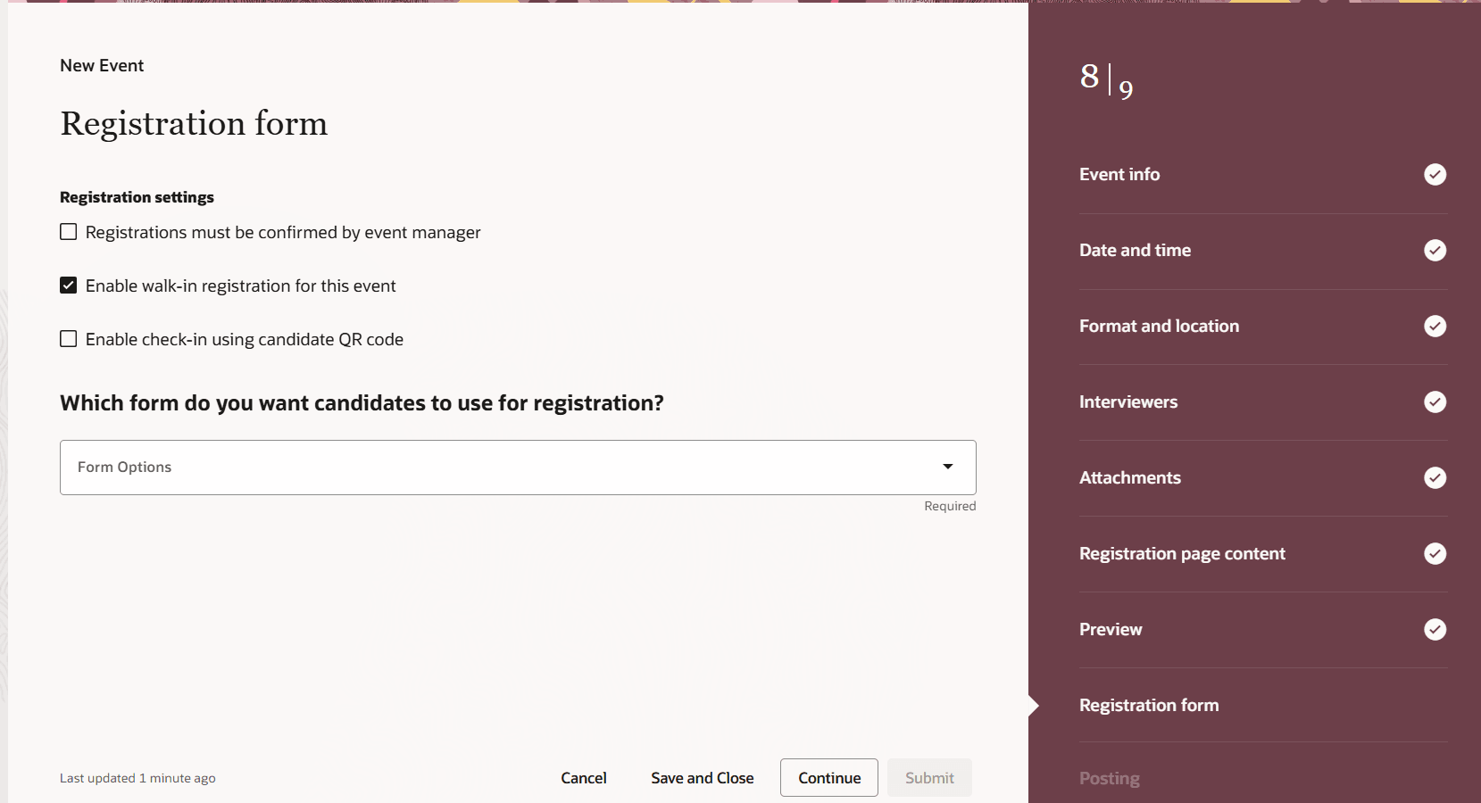 New check box to enable walk-in registrations at events