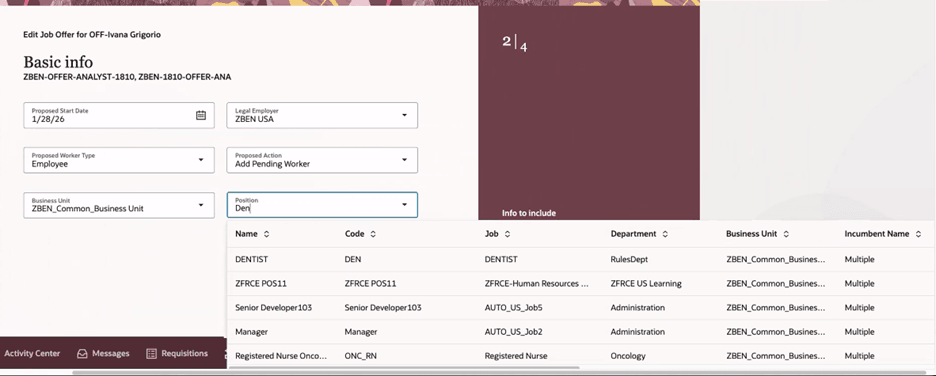 List of Value in the Position Selector
