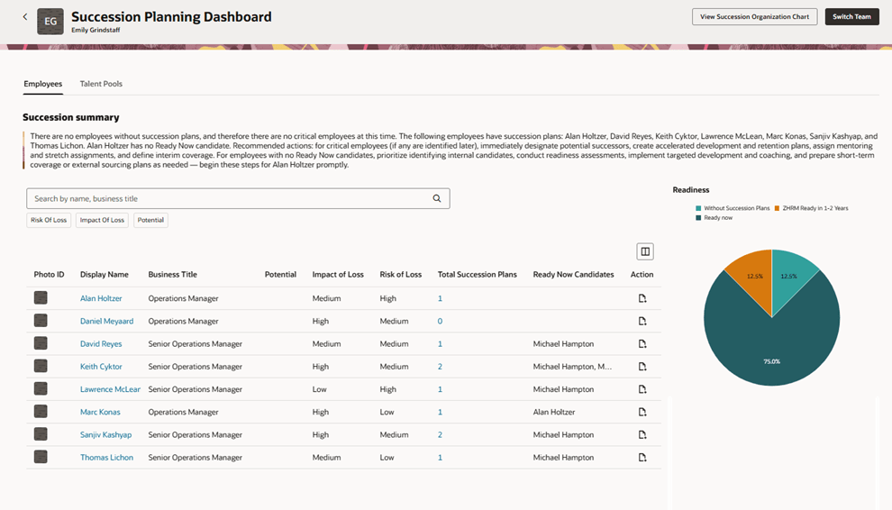 Succession Planning Dashboard of Team Member