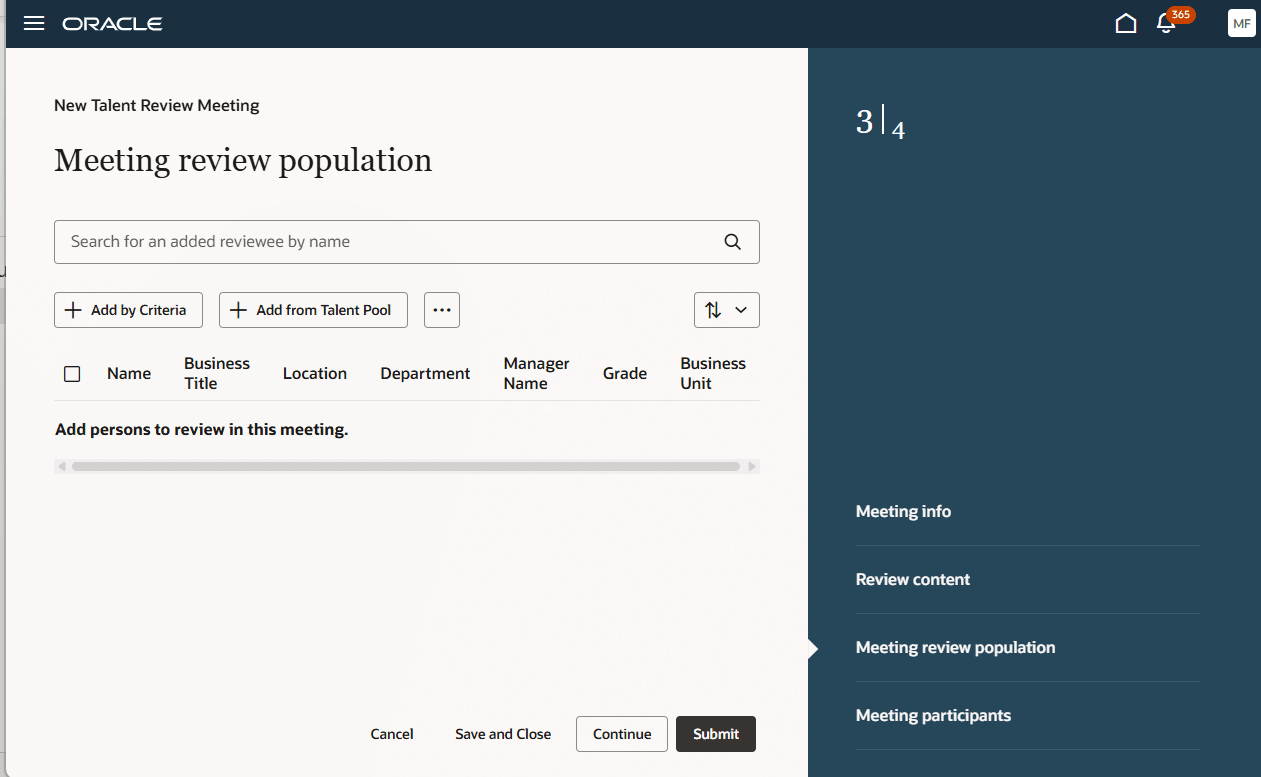Meeting review population Step