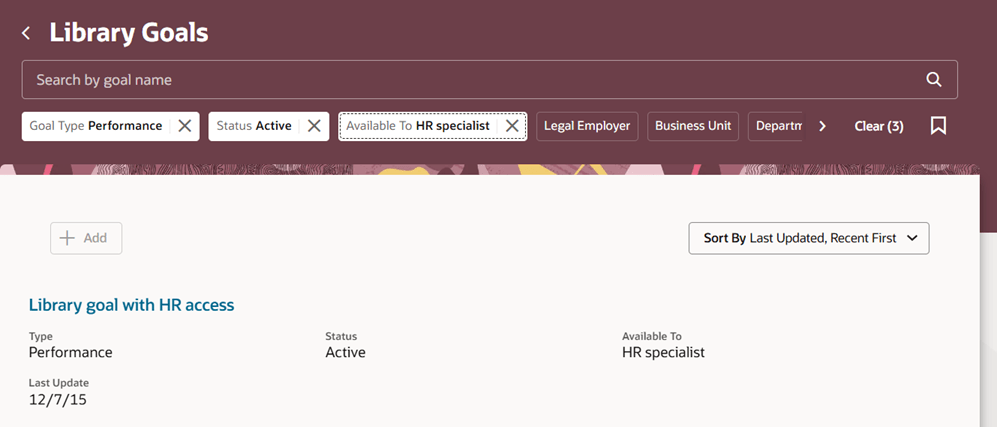 View-Only Library Goals page with disabled Add button