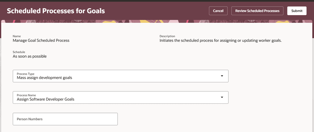 Redwood Redesigned Scheduled Processes for Goals Page