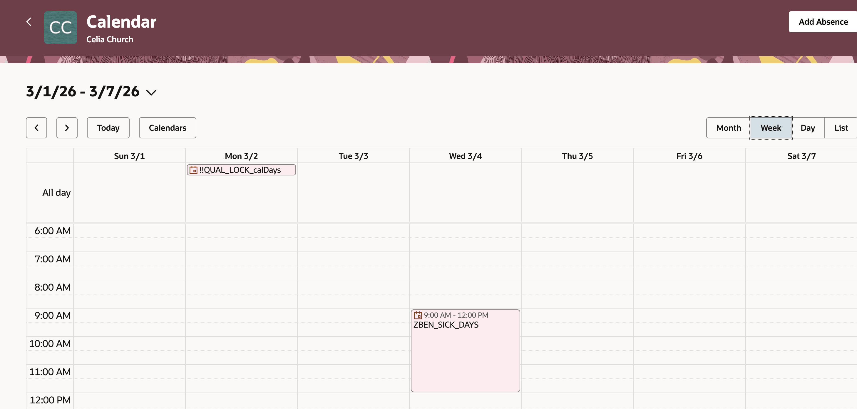 Full-day and Partial Day Absences on Week-view