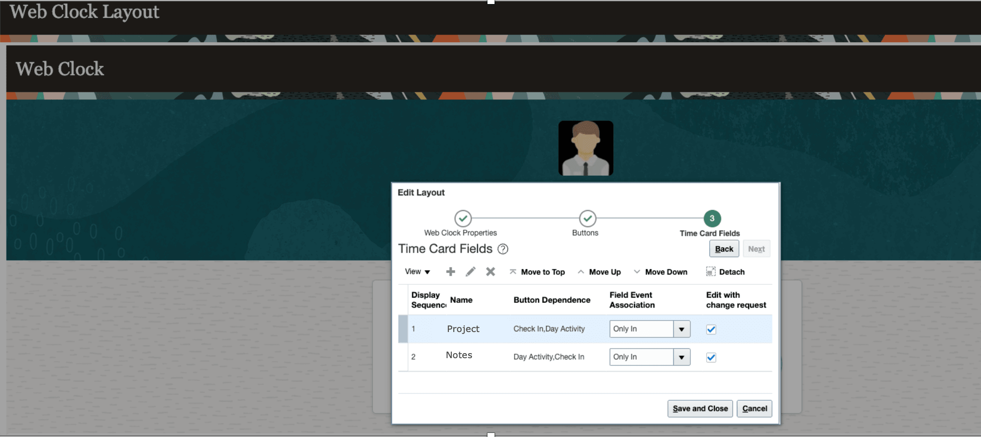Time Card Layout Configuration for Web Clock
