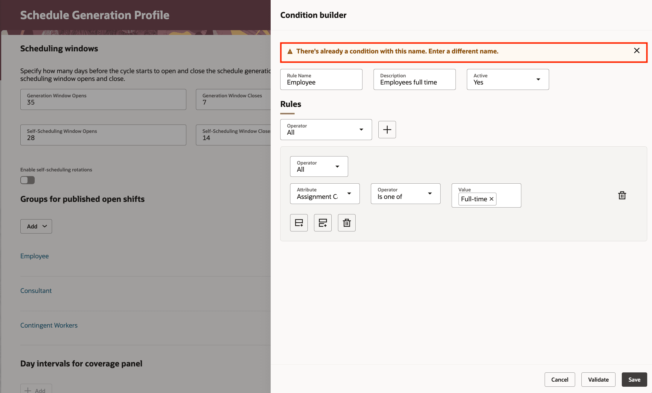 Warning When Creating or Saving a Condition With Existing Name