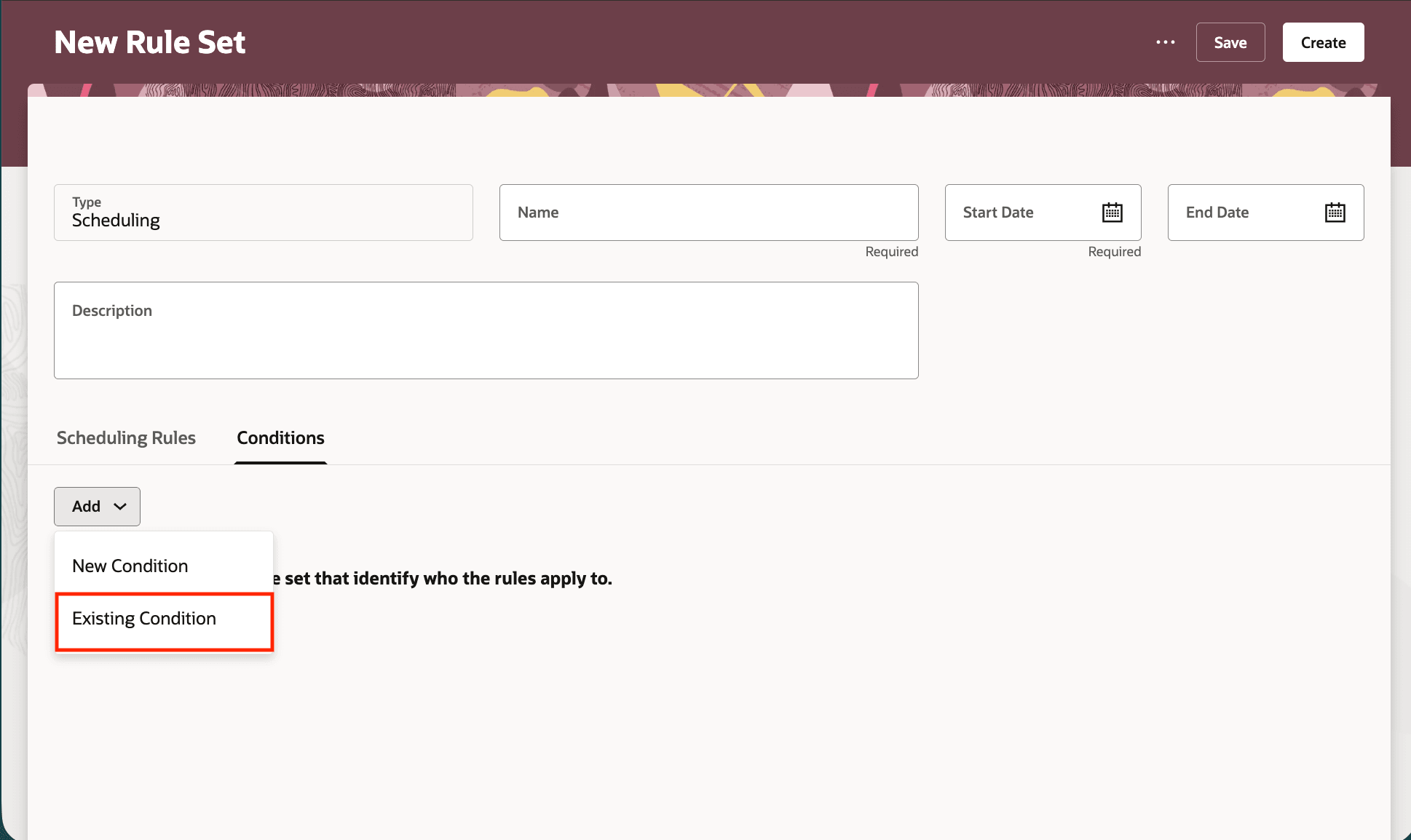 Add Existing Condition on Workforce Management Rule Set