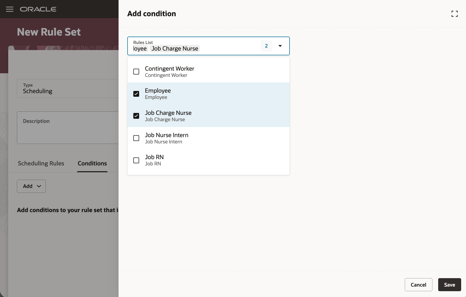Select Existing Conditions on Workforce Management Rule Set
