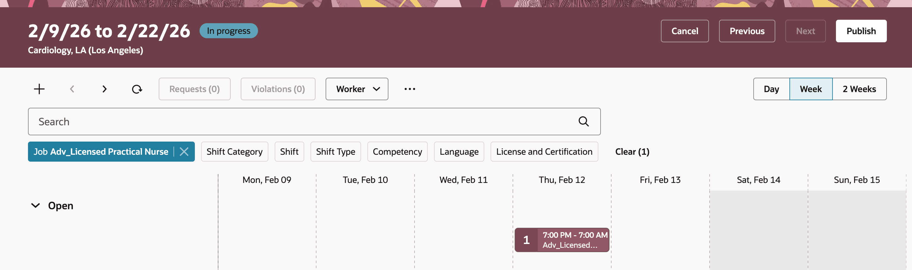 Applied Job Filter at the Workforce Schedule Page