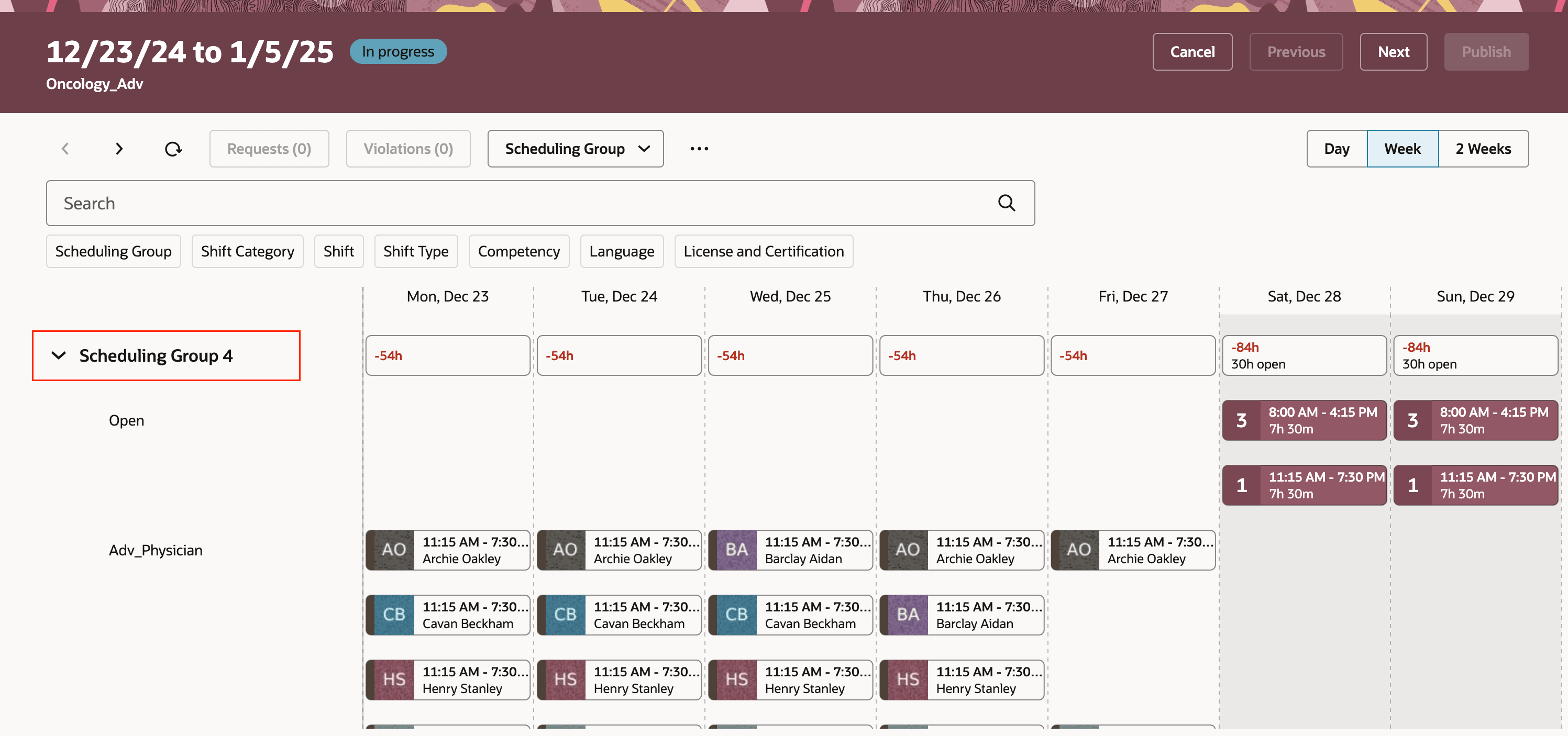 Expand Scheduling Group at the Workforce Schedule Page