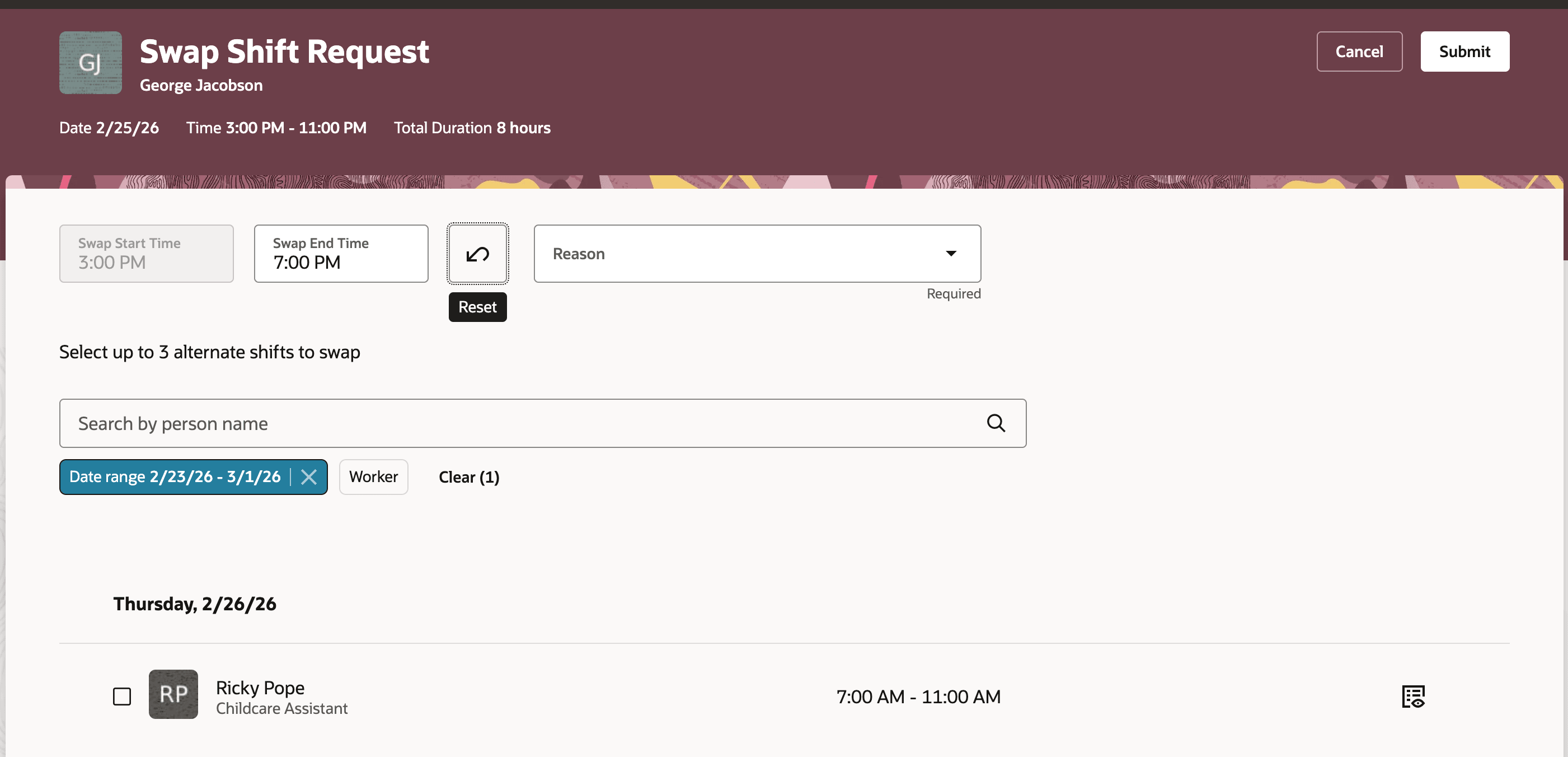 Worker Initiates a Partial Shift Swap