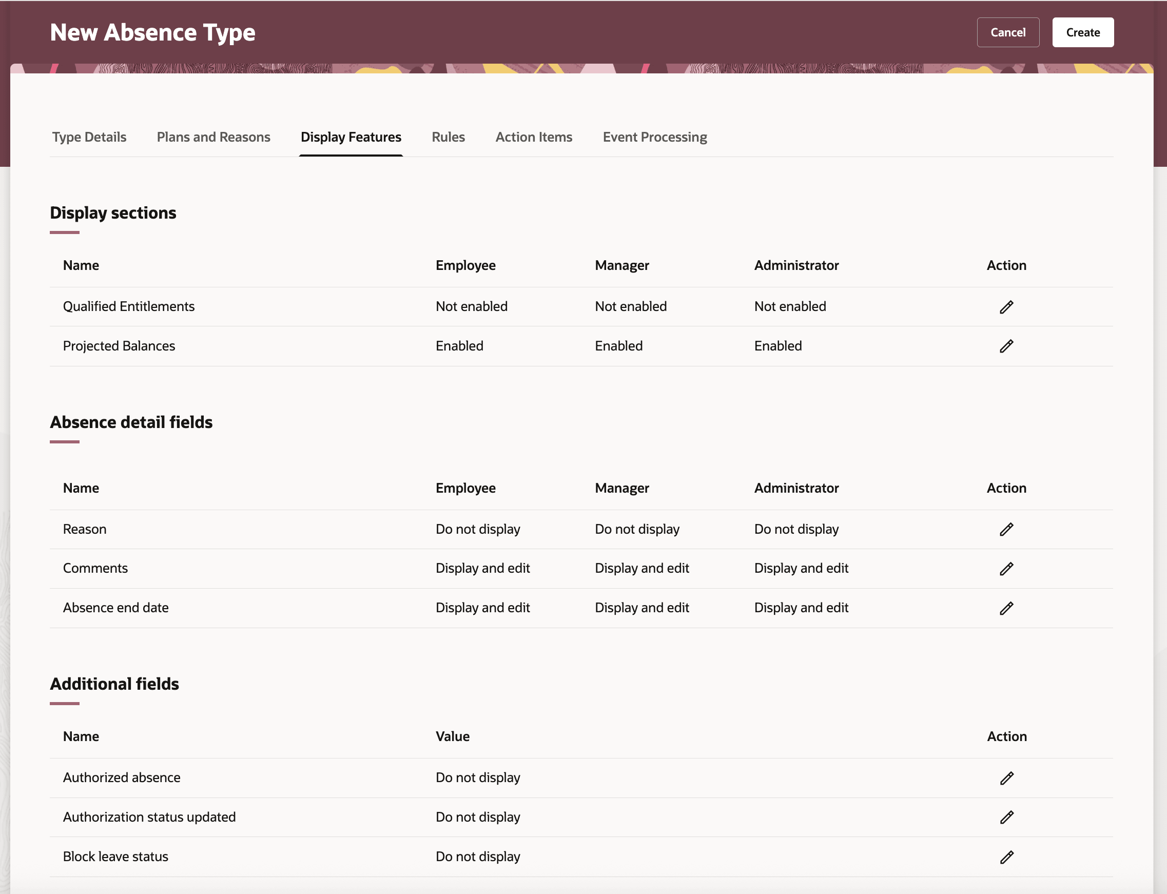 Display Features tab
