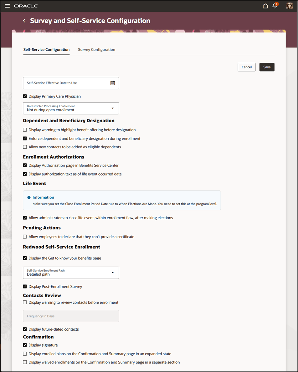 Self-Service Configuration and Survey
