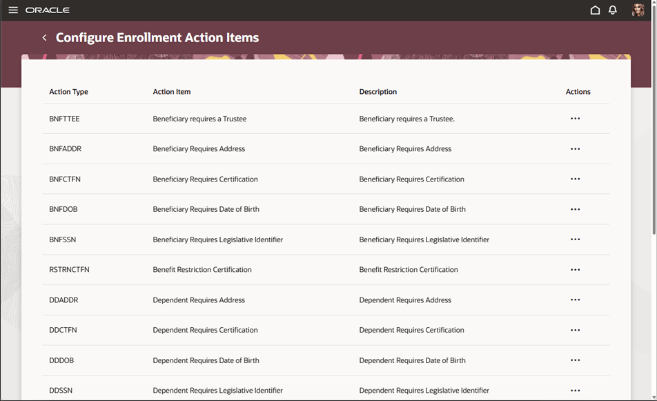 Configure Enrollment Action Items
