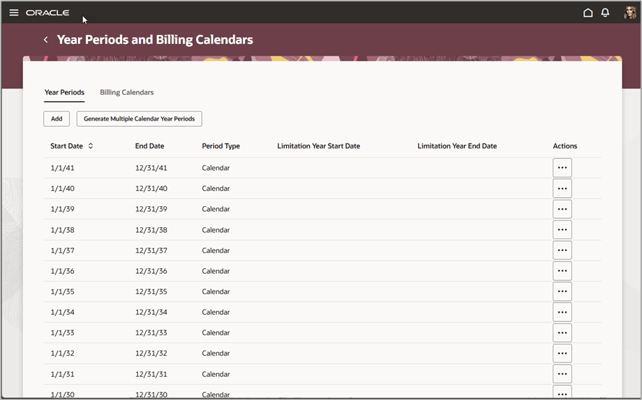 Year Periods and Billing Calendars