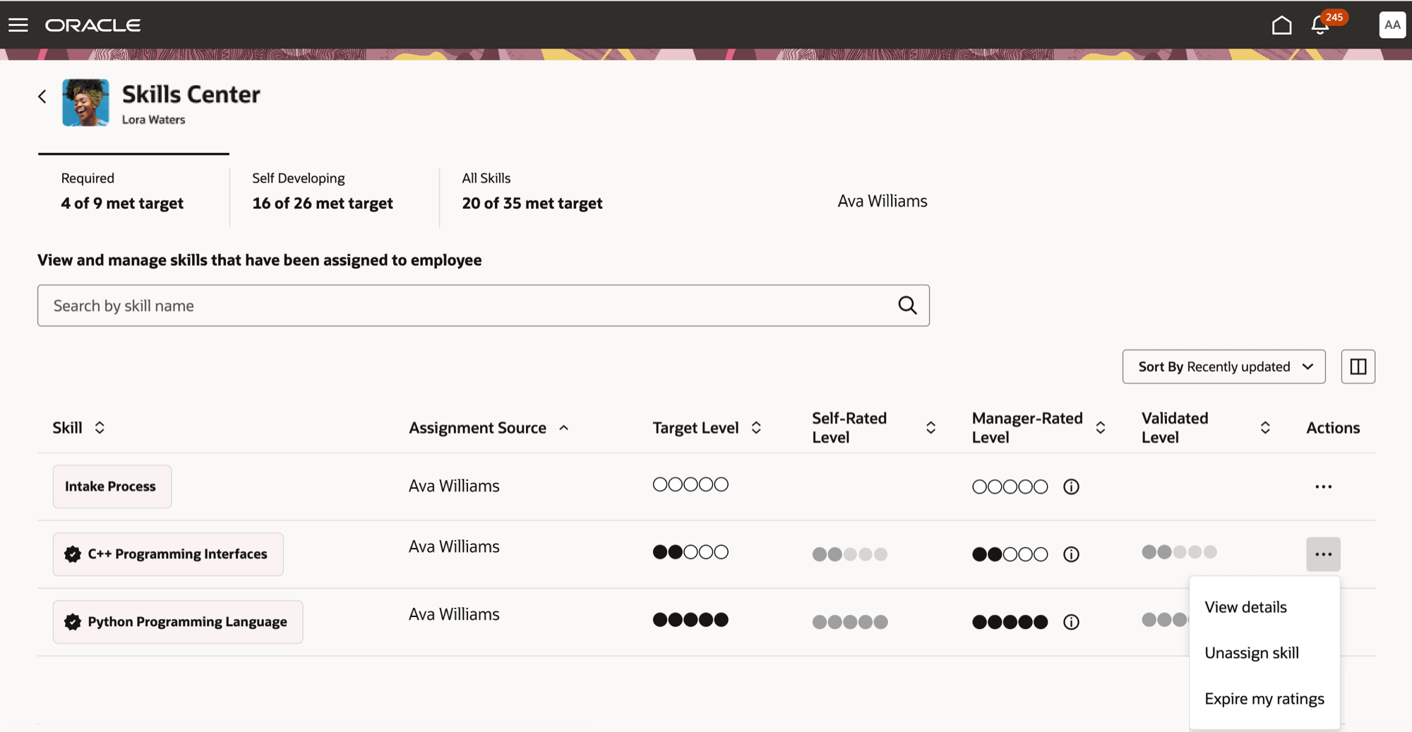 Options to unassign a skill or expire the rating
