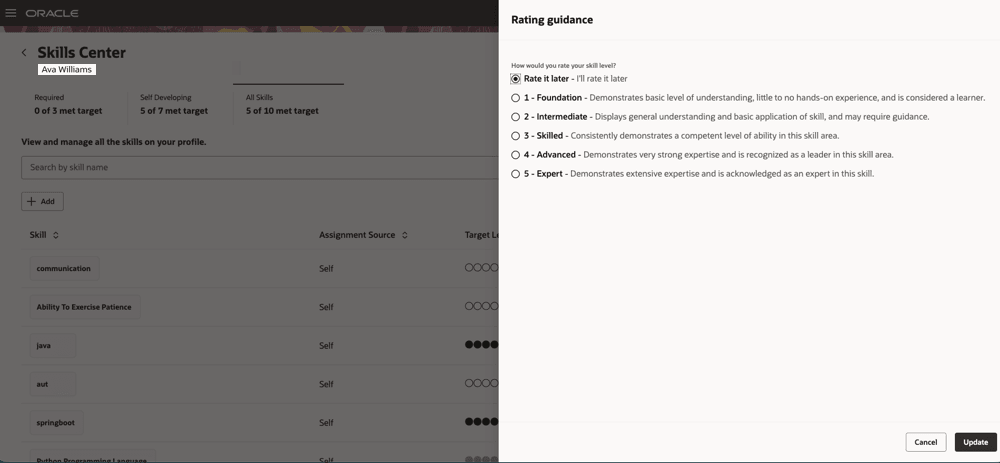 Rating guidance for skill