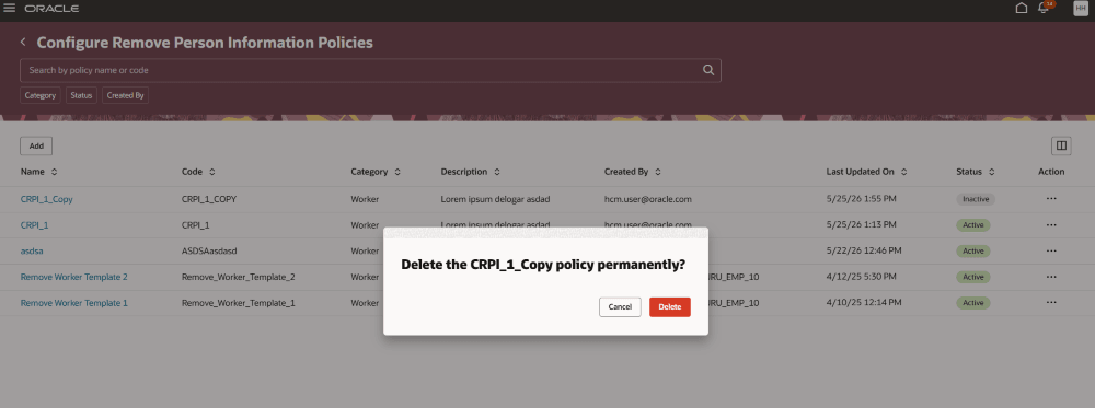 Delete RPI policy