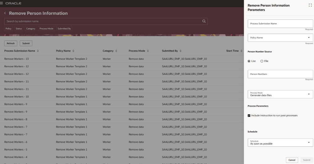 Submit Remove Person Information Parameters