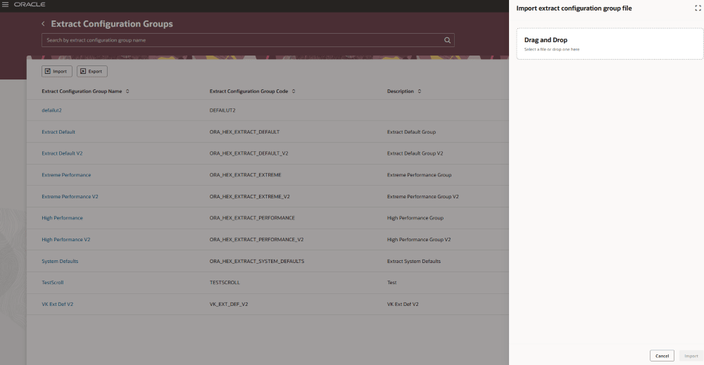 Import panel