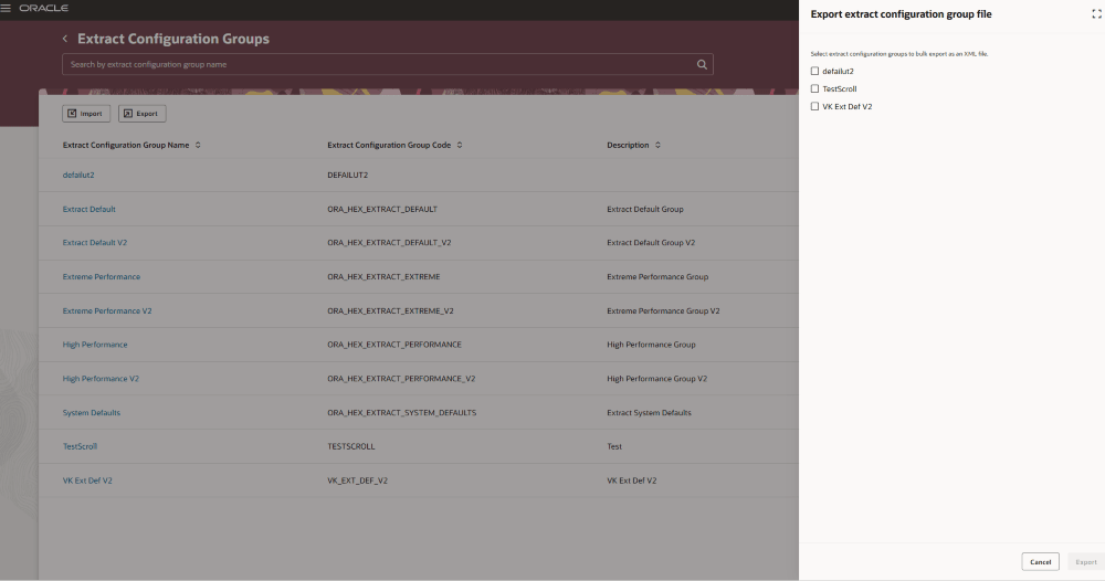 Export panel