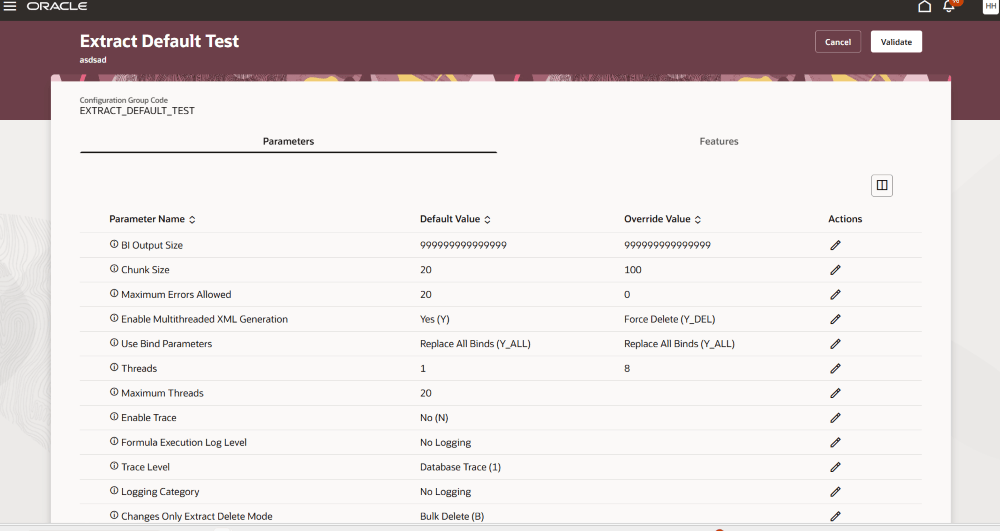 Edit parameter and features