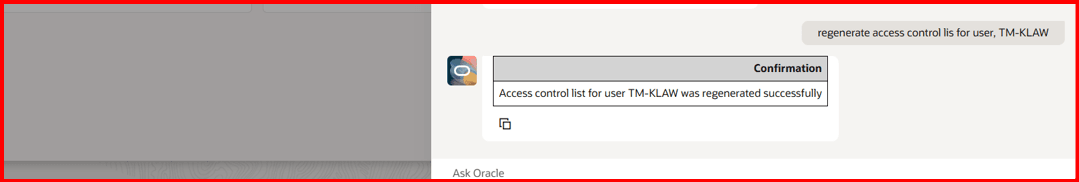 AI Assistant regenerates the Access Control List for a specified user.