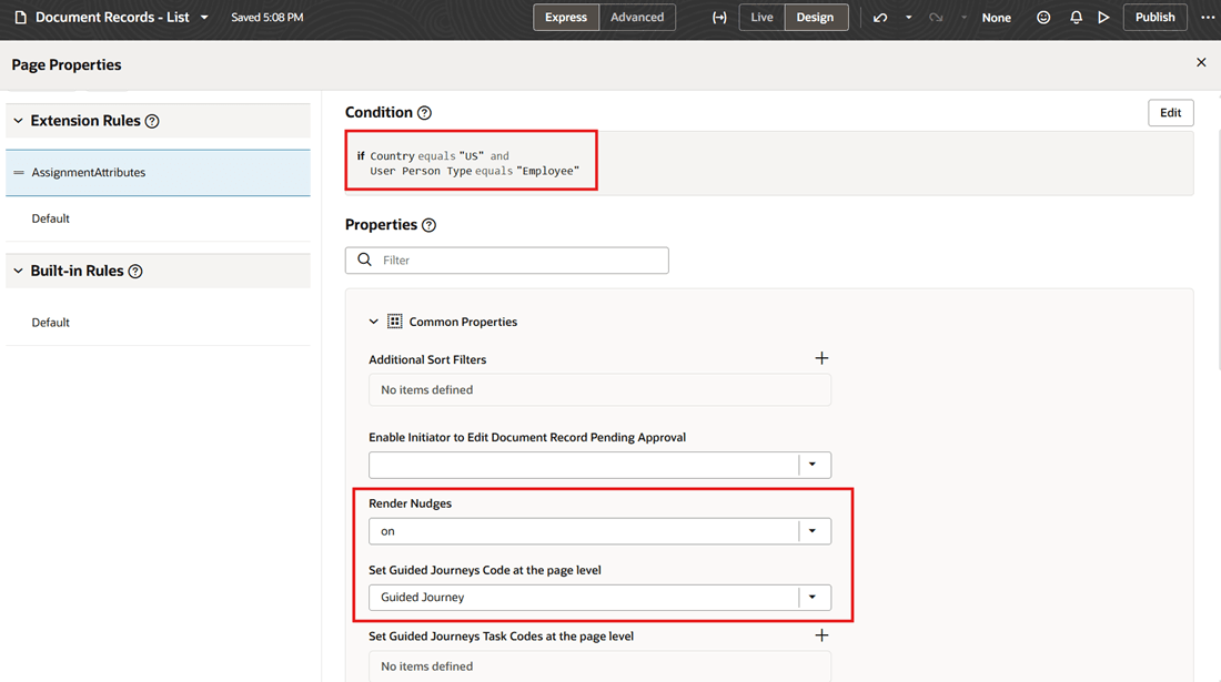 Sample Custom Rule with User-Defined Condition to Display Guided Journey and Nudge