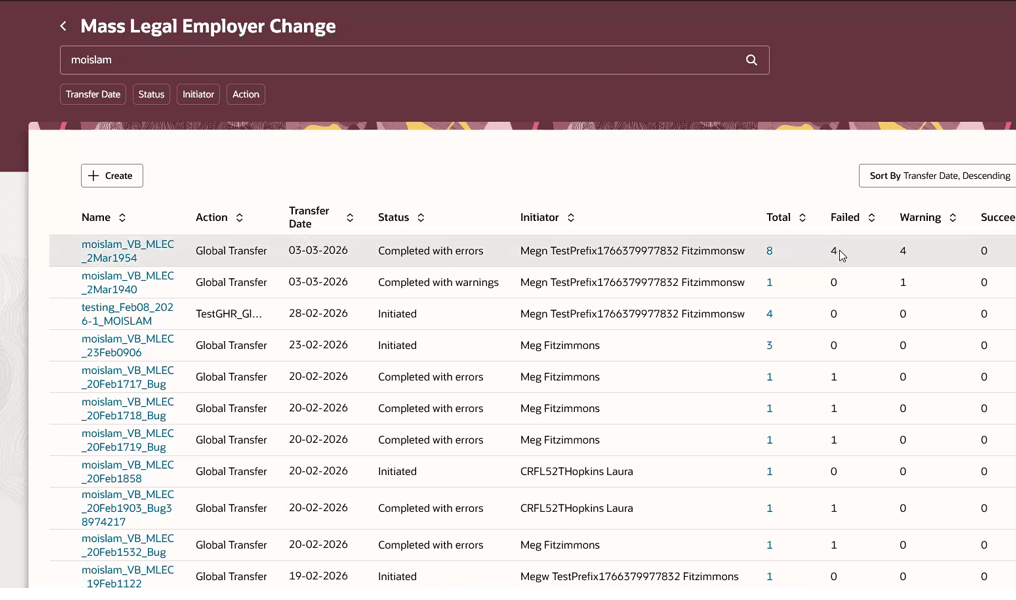 Dashboard showing completed processes with errors that can be reviewed or rerun