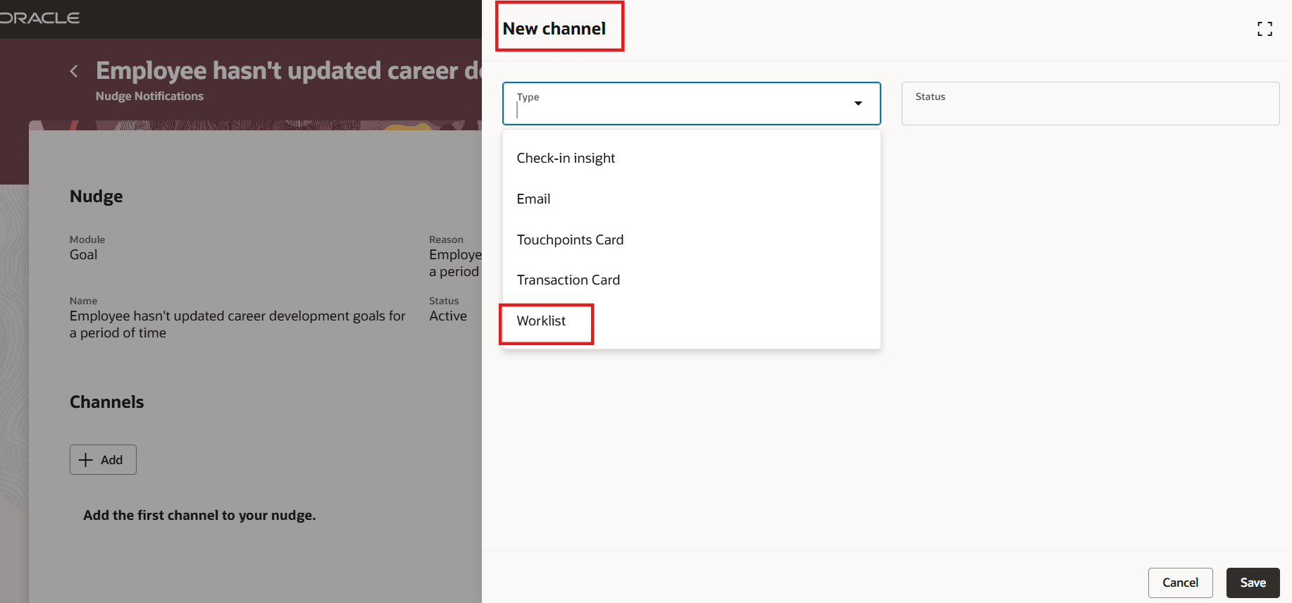 Select Worklist Channel for Nudge